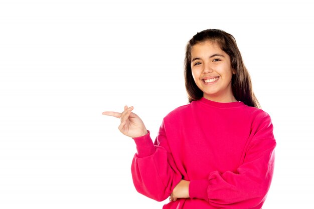 Preteen girl with pink sweatshirt