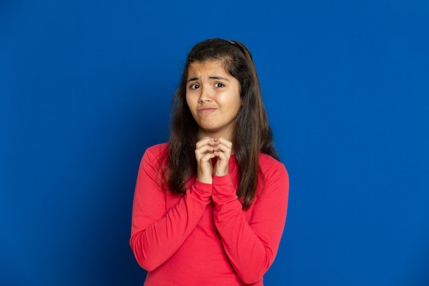 Preteen girl with red t-shirt