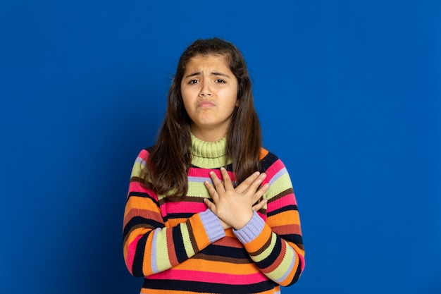 Preteen girl with striped sweatshirt