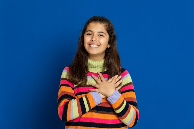 Preteen girl with striped sweatshirt