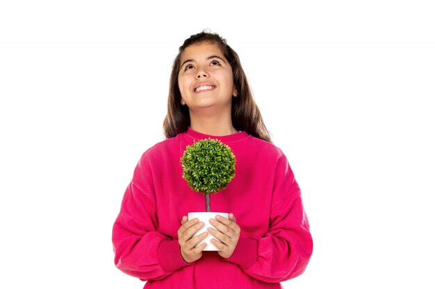 Preteen meisje met roze sweatshirt