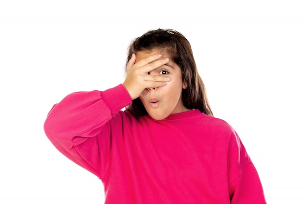 Preteen meisje met roze sweatshirt