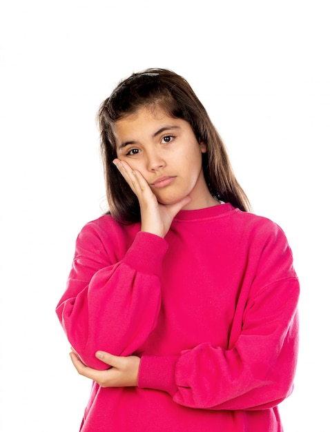 Preteen meisje met roze sweatshirt