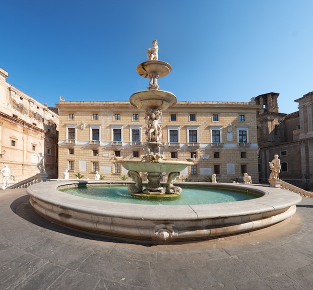 Pretoria fountain and Town Hall of Palermo