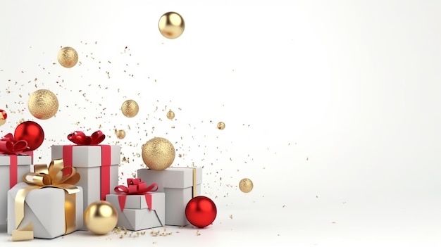 Prettige Kerstdagen en Gelukkig Nieuwjaar Achtergrond met realistische feestelijke geschenken box Generative Ai