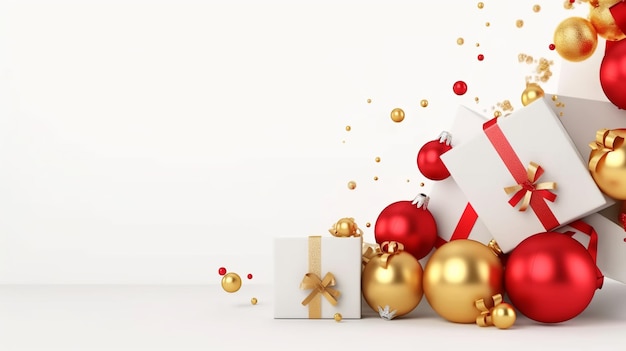 Prettige Kerstdagen en Gelukkig Nieuwjaar Achtergrond met realistische feestelijke geschenken box Generative Ai
