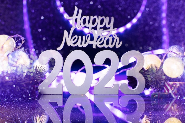 Prettige kerstdagen en gelukkig nieuwjaar concept BannerHappy New Year 2023 Een symbool van het nummer 2023