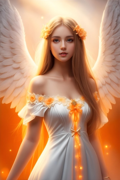 A pretty angel in a orange dress