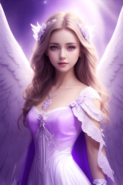 A pretty angel in a purple dress