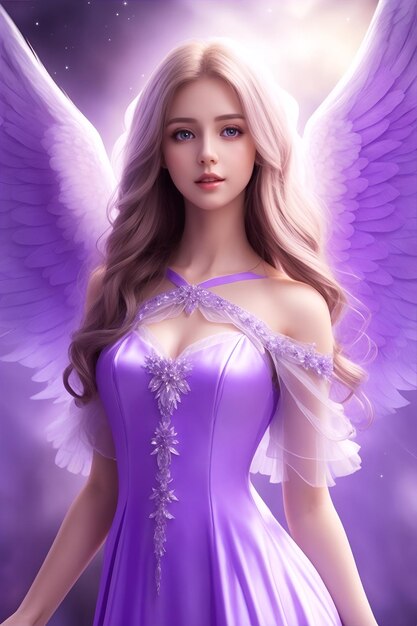 A pretty angel in a purple dress