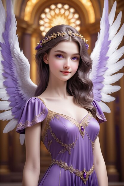 Красивый ангел в фиолетовом платье.
