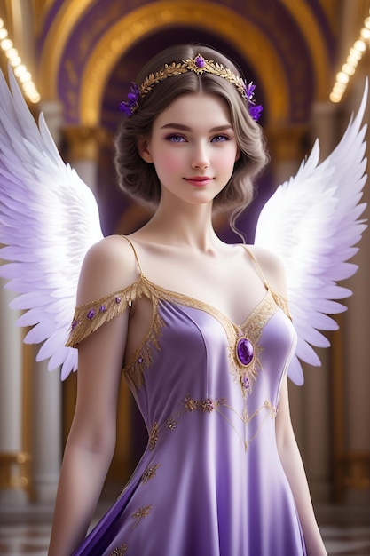 A pretty angel in a purple fantasy dress