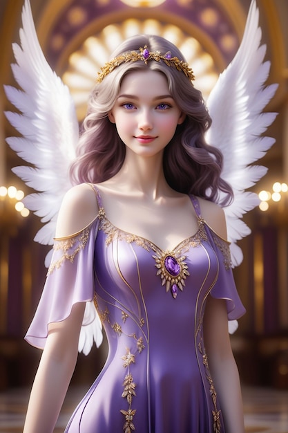 A pretty angel in a purple fantasy dress