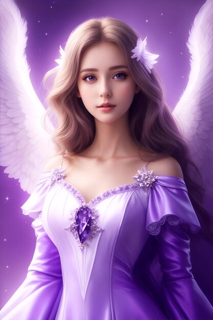 A pretty angel in a soft purple dress