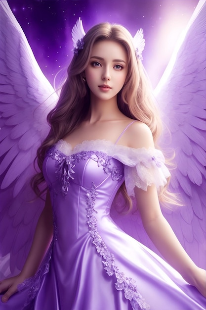 A pretty angel in a soft purple dress