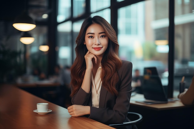 Pretty Asian woman taking a beverage in a luxury bar