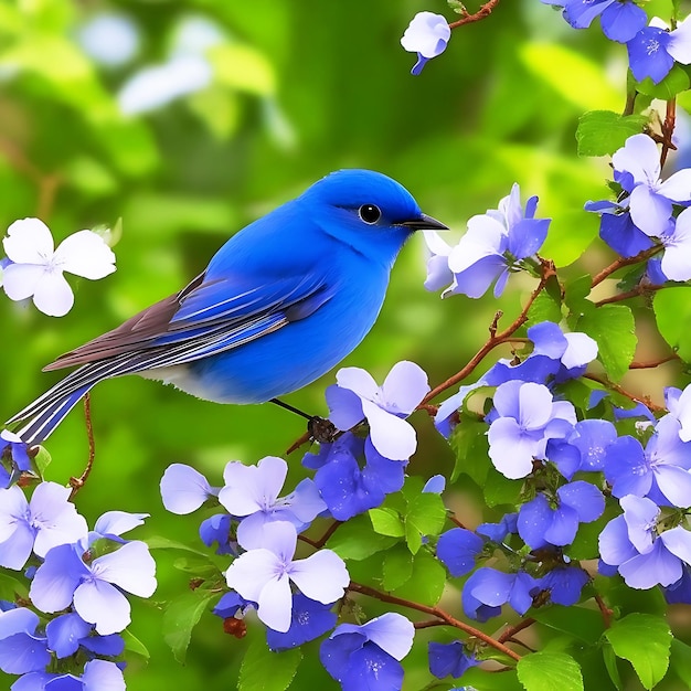 Pretty Birds beauty blue bird and nature plants Generative Ai