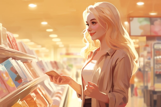 Pretty blonde woman buying product