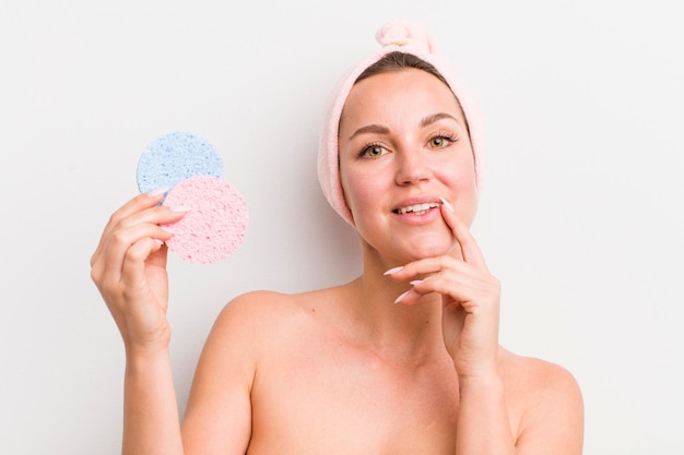 Pretty blonde woman with cleaner sponge