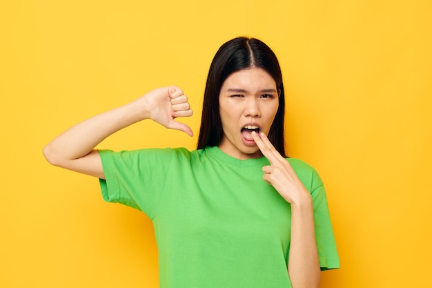 Pretty brunette fun casual wear cropped view isolated background unaltered