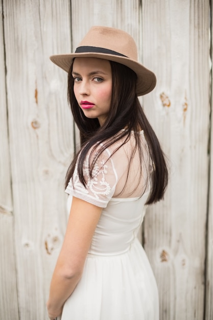 Pretty brunette looking at camera