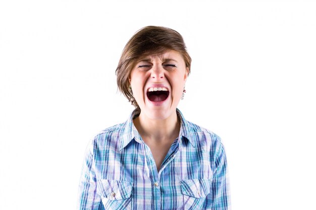 Pretty brunette shouting