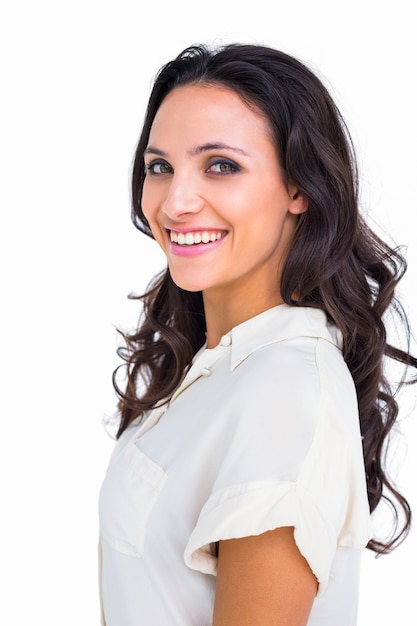 Pretty brunette smiling at camera