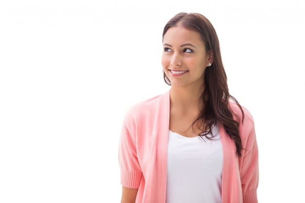 Pretty brunette smiling looking away