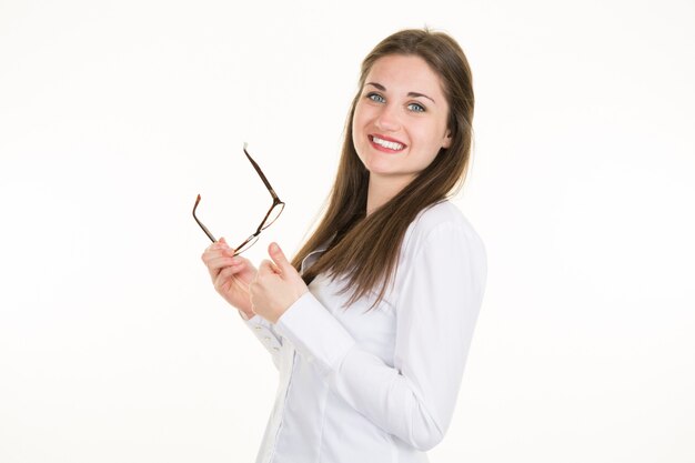 Pretty business girl with glasses isolated