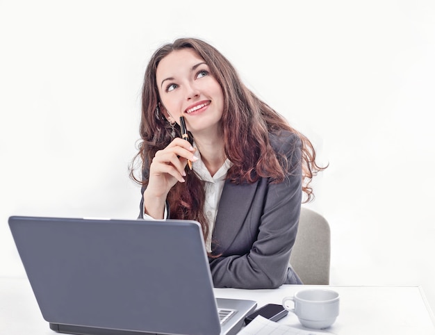 Pretty business woman working at office.photo with copy space.