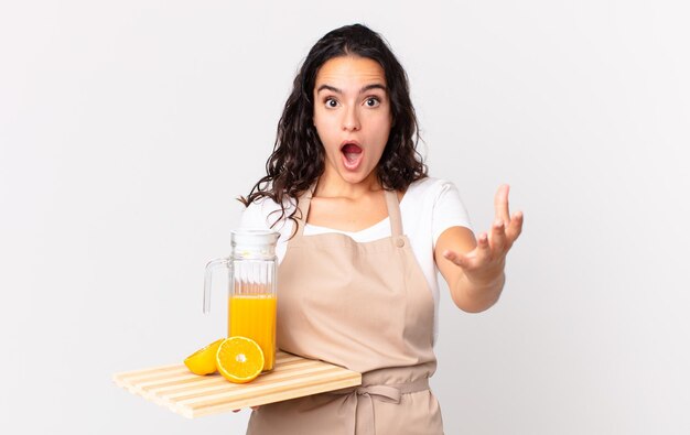 pretty chef woman with breakfast