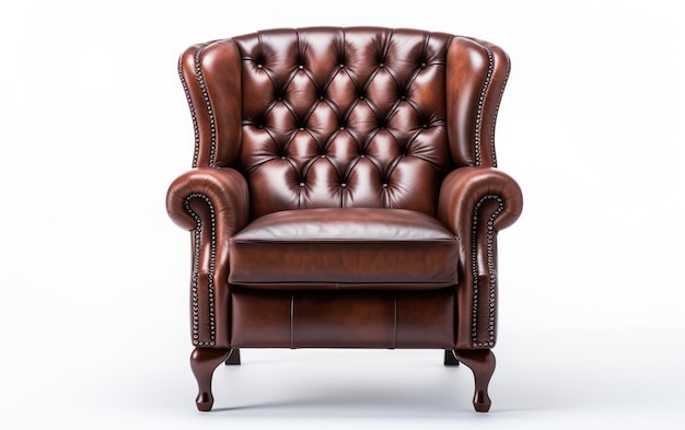 Прекрасный классический и элегантный безвременный кожаный стул на белом или PNG прозрачном фоне