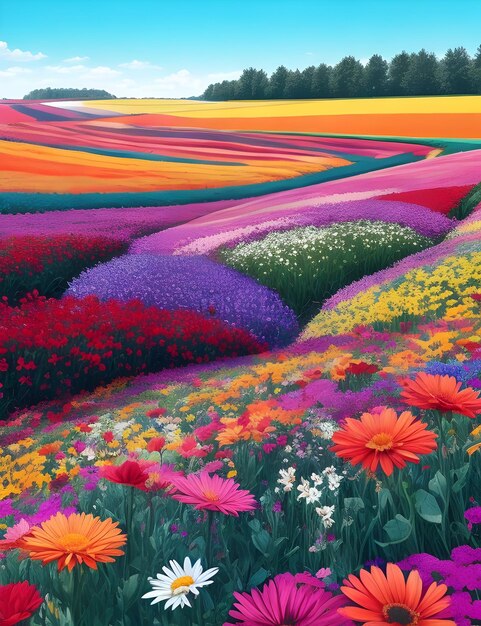 Photo pretty and colorful flower farm wallpaper illustration