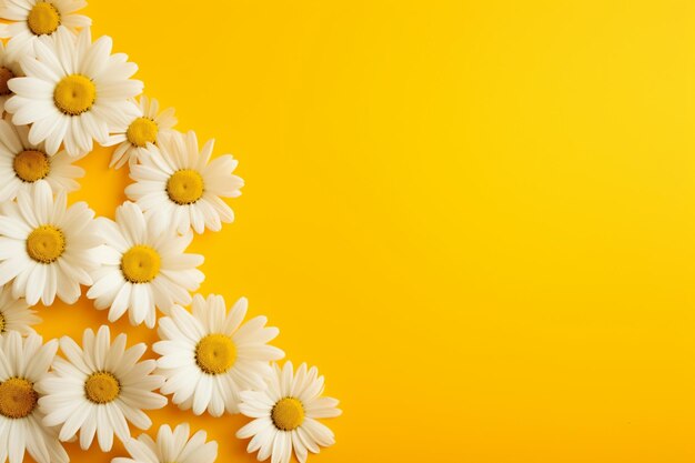 Pretty daisies on yellow background with copyspace at the bottom