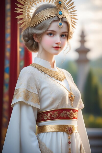 A pretty European girl in fantasy clothes like a goddness