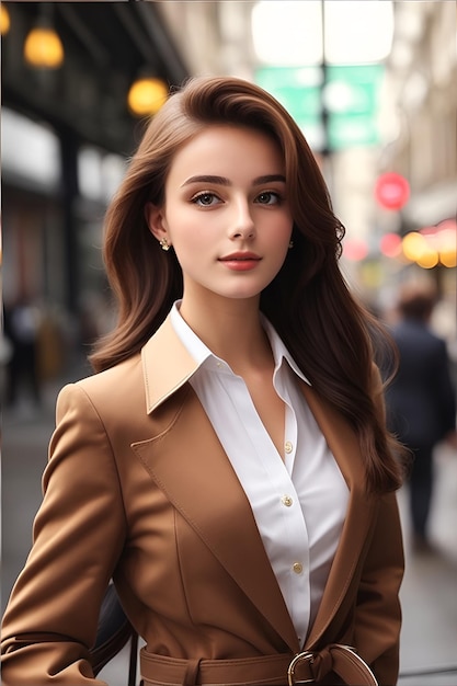 A pretty European girl wearing fashion suit