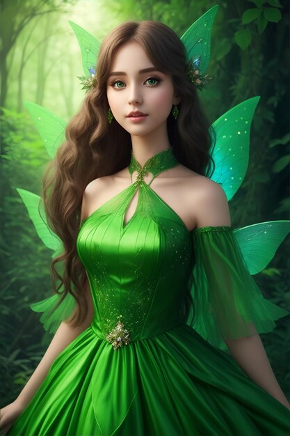 Прекрасная фея в зеленом платье