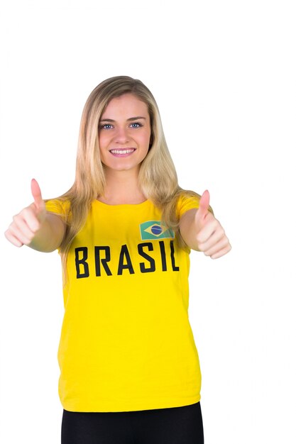 Pretty football fan in brasil tshirt