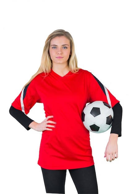 Pretty football fan in red