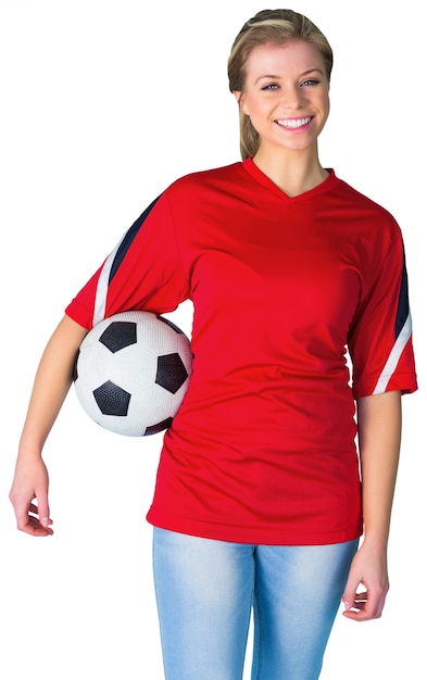 Pretty football fan in red