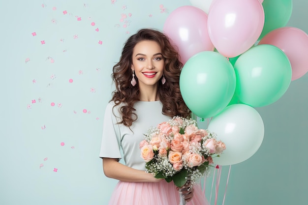 Pretty Girl Birthday Celebration and Decorations Mint Dress and Tulip Bouquet