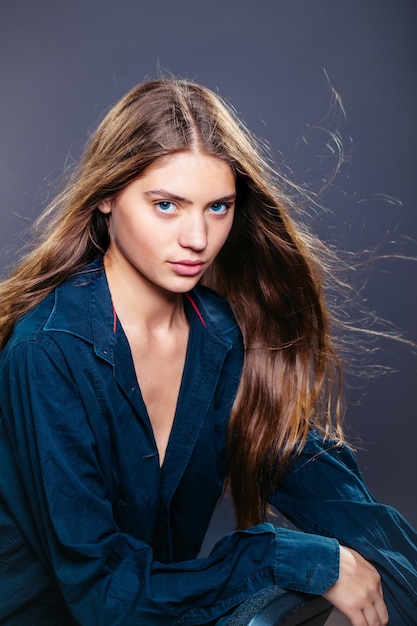 Pretty girl in blue shirt