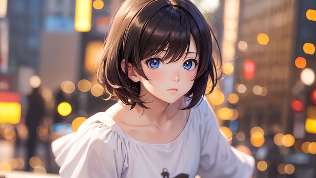 Pretty girl in the city anime art style