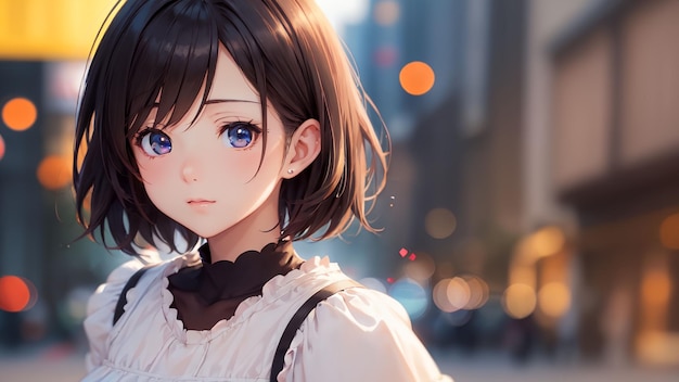 Pretty girl in the city anime art style