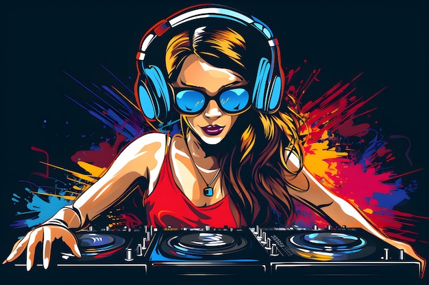 Foto una bella ragazza dj sta suonando in un club una bella ragazza dj si esibisce a una festa suona musica