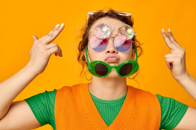 Pretty girl fashion glasses dispensing fun cropped view unaltered