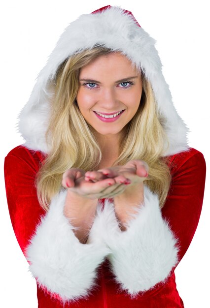 Pretty girl in santa outfit with hands out