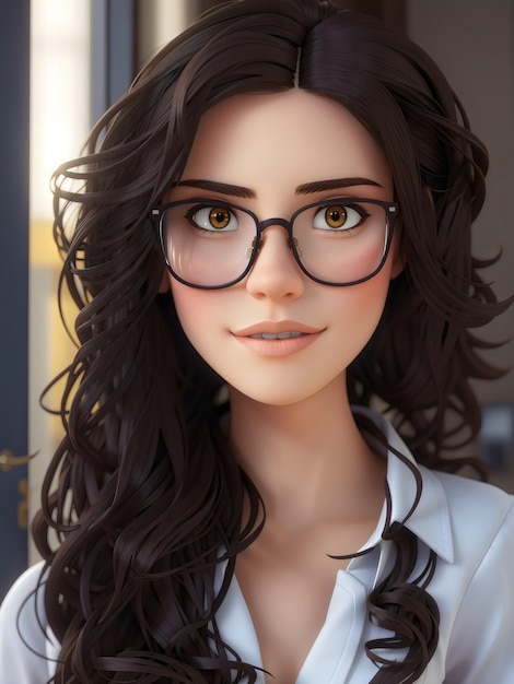 Pretty Girl with eyeglass 3D cartoon style created with Generative AI