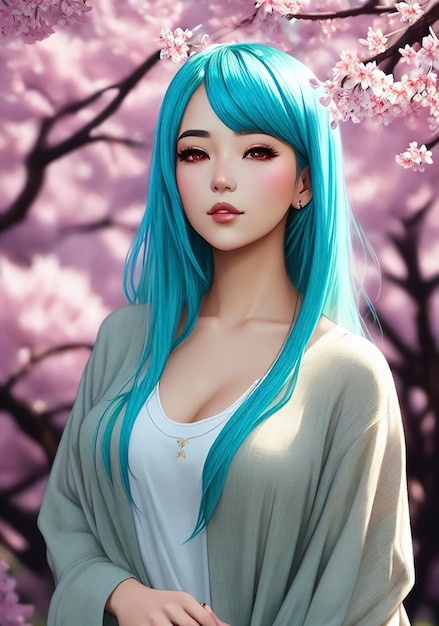 a pretty girl with lightblue hair wearing dark clothes