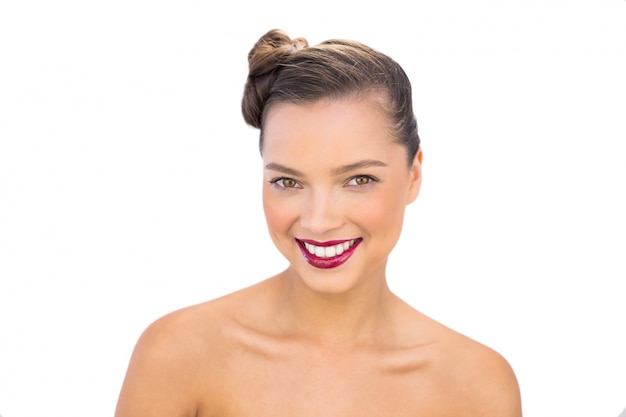 Pretty gorgeous woman with red lips smiling